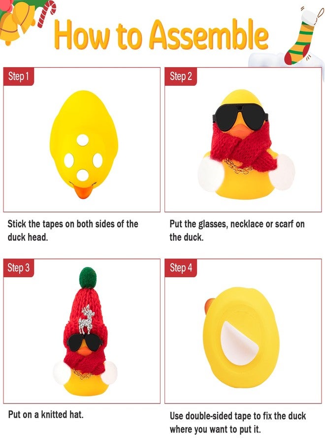 wonuu Christmas Rubber Duck Car Ornaments Car Decorations Christmas Accessories Elk Hat Scarf and Necklace, Green-Green Scarf - Image 2